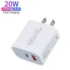 Caricabatterie rapido QC3.0 tipo C da 20 W USB-C USB A EU US AU Caricabatterie rapido PD con presa a muro per iPhone 12 13 14 Samsung S22 S23 Xiaomi Huawei Adattatore per telefono cellulare Android