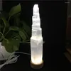 Decorative Figurines 19cm Moroccan Selenite Tower White Natural Crystal Lamp Gypsum Castle ReikiHealing Bedroom Home Decoration