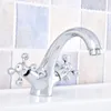 Robinets d'évier de salle de bain argentés en laiton poli en laiton double croix de navire mélangeur de robinet de navire Taps de robinet ASF633