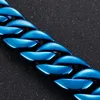 Grote dikke Cubaanse stoepelketen Bracelet roestvrijstalen bangle blauw vergulde sieraden voor heren 32 mm 24 cm 9.44inch