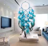 Handmade Dream Catcher Wind Chime Net Natural Feather Make Home Furnishing Ornament Decorate Blue Wall Hanging Delicate