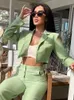 Damespakken Evfer Spring Girls mode Backless Lace Up Green Short Slim Blazers dames lange mouw met lange mouwen zomers vaste jassen