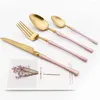 Geschirr Sets Vintage 304 Edelstahl Hohe Qualität Messer Dessert Gabel Löffel Besteck Schwarz Gold Geschirr Set Drop