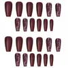 False Nails 24tips/Set Charming Wine Red Long Ballet Wearable Fake Press On Square Head Full Cover Löstagbara färdiga naglar