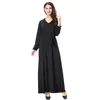 Ethnic Clothing Muslim Saudi Arabia Lady V Neck Long Sleeves Maxi Dress Dubai Abaya Robe Islamic Female Black Solid Color Kaftan Thobe