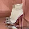 تصميم فاخر امرأة مضخة فستان الأحذية الصيفية الصيفية عالية الكعب Slingback حذاء PVC ومربعة الخنجر كعب strass مدبب أخمص القدمين رقيقة مع صندوق