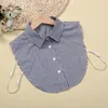 Pajaritas de rayas azules con cuello falso para mujer, corbata falsa, blusa con solapa desmontable, media camisa, decoración, accesorio de ropa