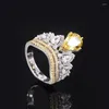 Cluster Rings Retro S925 Sterling Silver Yellow Water Droplet Pink Crystal Crown Luxurious Wedding Ring 2023 Trend Luxury Woman Jewelry