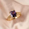 Anneaux de mariage de luxe femme violet carré cristal bague vintage jaune or pour les femmes promettent grand zircon pierre fiançailles