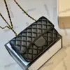 Mulheres cruz corpo sacos de ombro clássico mini retangular aleta bolsa couro caviar caso cosmético antigo ouro metal hardwa258x