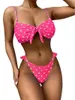 Kvinnors badkläder est fashionabla 2st kvinnor sommar bikini polka dot bowknot vadderade toppar rufsade trosor baddräkt för flickor röda/rosa