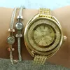 Novo relógio feminino casual com pulseira de quartzo, strass, feminino, ouro, relógios de pulso, Relogio Feminino Bayan Kol Saati, presente de Natal260e