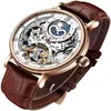 Mens Luxury Skeleton Automatic Mechanical Wrist Watches Leather Moon Phrase Luminous Hands Self-Wind Wristwatch268V