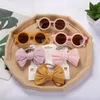 Hair Accessories Round Cute Kids Sunglasses UV400 Bowknot Headwear Set For Boy Girls Toddler Lovely Baby Sun Glasses Oculos De Sol