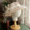 Headpieces NZUK Women Wide Brim Linen Fascinator Hat Cocktail Wedding Party Church Headpiece Lace Headwear Lady Hair Accessoriy Veil Fedora