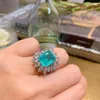 Anelli a grappolo Anello regolabile fiore solare Blu Temperamento Paraiba Matrimonio Donna Regalo per moglie Gioielli Moda cristallo trasparente di alta qualità