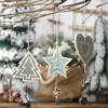 Décorations de Noël 2022 Pendentif creux à quatre couches en bois Creative Étoile à cinq branches Ornements d'arbre en forme de coeur