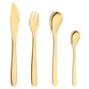 Servis upps￤ttningar Gold Set 304 rostfritt st￥l spegel plattvarig kniv gaffel spoos silverk￶k k￶k hemfest bordsartiklar