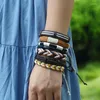 Link Bracelets Fashion Vintage Ethnic Braided Leather Bracelet Set Handmade Casual Wristbands Unisex Retro Weave Charm Bangle Wrap Punk