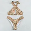 Kvinnors badkläder Fashion Women's Sexy Two -Piece Print Split Swimsuit justerbar dold knapp ihålig badskort bikini kostymer gåvor