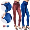 Leggings femme taille haute Faux Jean Slim élastique sans couture grande taille Skinny crayon pantalon femme poche entraînement