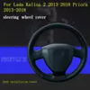 Steering Wheel Covers DIY Car Accessories Cover Black Hand-stitched Genuine Leather For Lada Kalina 2 2013-2022 Priora