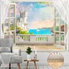 Tapestries 3D Window Sea Home Decor Wall Fabric Castle Flowers Vines Mandala Tapestry Hippie Art Living Room Backdrop Mural