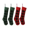Chaussettes de Noël en tricot Buffalo Check Plaid Chaussettes de Noël Bonbons Sac cadeau Décorations de Noël intérieures RRA700