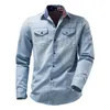 Men's Casual Shirts Men's Plus Size Top Shirt Striped Flag Washed Gradient Denim Long-sleeved Button Pocket Formal Male Brand Clothes