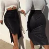 Rokken vrouwen sexy casual bodycon split midi rok verbating pu lederen feestmode solide