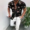 M￤ns avslappnade skjortor Summer Guitar Leopard 3D Print Shirt Men's Loose Short Sleeve Hawaiian Beach Overized Top