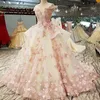 2023 robes de soirée de luxe portent des appliques de dentelle rose perles de cristal paillettes appliques de fleurs 3D balayage train formel mariée Pageant robes de bal sur mesure