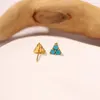 Boucles d'Oreilles Vintage Oreille Plaqué Or 18K Acier Inoxydable Pour Femme Hypoallergénique Ensembles Rétro Turquoise Incrusté Forme Triangle