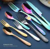 Flatware Sets 5pcs Set Colorful Stainless Steel Water Drop Design Cutlery Fork And Spoon Tablewear Dinning Silverware Dinner