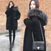 Jaqueta de inverno feminina Mulheres estudantes coreanos de colarinho de pele grossa Capuz de comprimento médio roupas de algodão solto calças de tamanho grande