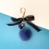 Cute Bow Keychain Lace Ball Party Favor Bag Plush Pendant Cartoon Car Key Chain for Women Bag or Cellphone Christmas RRA694
