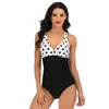 Costumi da bagno da donna Costume da bagno intero per donna Scollo a V Costumi da bagno Ruching Tummy Control Monokini Beach Backless Leaves Bikini 7131112