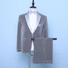 Herenpakken glanzende piek revers grijze bruiloft 2 stuks slanke fit set voor mannen man kleding mode