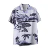 Men's Casual Shirts Men Spring Summer Single Breasted Lapel Full Print Beach Short Sleeve Vacation Outdoor Holiday Shirt White Layering