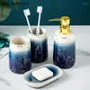 Ensemble d'accessoires de bain en céramique bleue dégradée de luxe, distributeur de savon, tasse de gargarisme, porte-brosse à dents, salle de bain de noël, quatre pièces