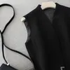 女性のベストベスト女性コートエレガントな黒いスーツジレのノースリーブジャケットスリムシャレコミュージャー2022春秋のオフィスレディウエストコート