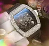 correa de silicona de goma de cuarzo para hombre reloj de tiempo relojes de fecha automático esqueleto hueco anillo de diamantes reloj de diseñador al por mayor regalos masculinos reloj de pulsera