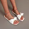 Slippers Slides For Women 2022 Summer Plus Size Bow Fashion Square Head Leather Beach Shoes Female Breathable Flip Flops