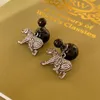 S3391 Orecchini pendenti leopardati con strass S925 Ago in argento per orecchini a bottone con perline a sfera da donna