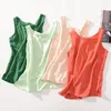 Débardeurs femme Blouses femme coton et lin hauts sans manches chemise femme col rond été solide vert tunique Blouse basique femmes