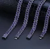 15mm Iced Cuban Link Prong Chain 2 Row Purple Cz Diamond Cubic Zirconia Hiphop Jewelry 16Inch-24 tum Choker Necklace272m