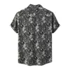 Chemises décontractées pour hommes Black Turndown Hommes Single Sleeve Breasted Summer Imprimé Col Court Chemise en velours côtelé Tee-shirt en coton