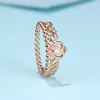 Rose Gold Plated Princess Tiara Ring Fit Pandora Jewelry Engagement Wedding Lovers Fashion Ring for Women