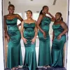 Bridesmaid 2023 Turquoise Mermaid Dresses Satin Spaghetti Straps Floor Length Beach Plus Size Wedding Guest Gowns Custom Made Formal Evening Wear