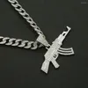 Chains Hip Hop Iced Out Cuban Bling Diamond Rock Gun Pendant Mens Necklaces Miami Gold Chain Charm Jewelry For Men Choker
